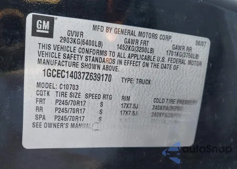 2007 Chevrolet Silverado 1500 Lt1 z USA, uszkodzony, nr VIN 1GCEC14037Z639170